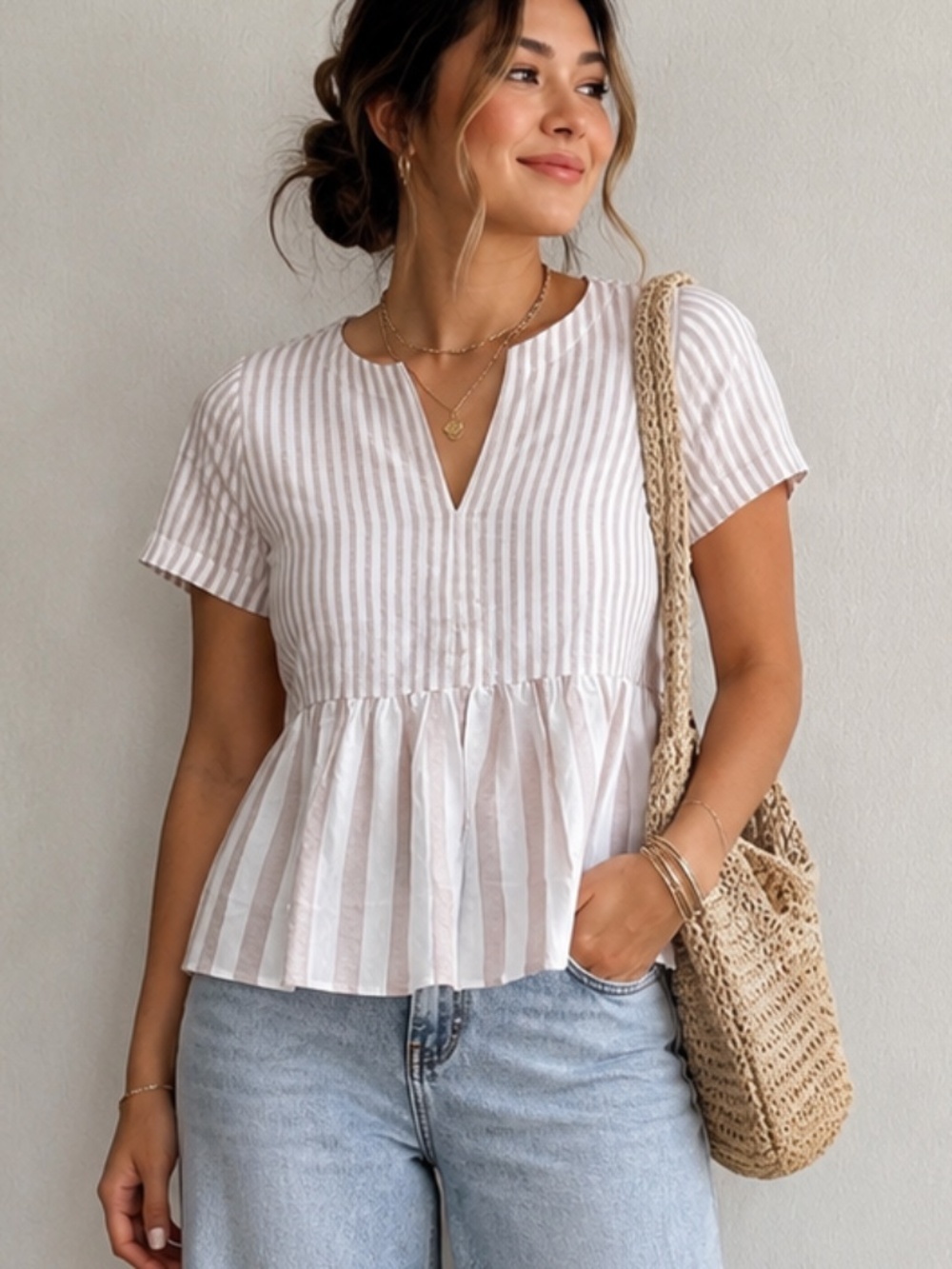 Anthropologie 11.1 Tylho Striped Peplum Top NWT Size Small